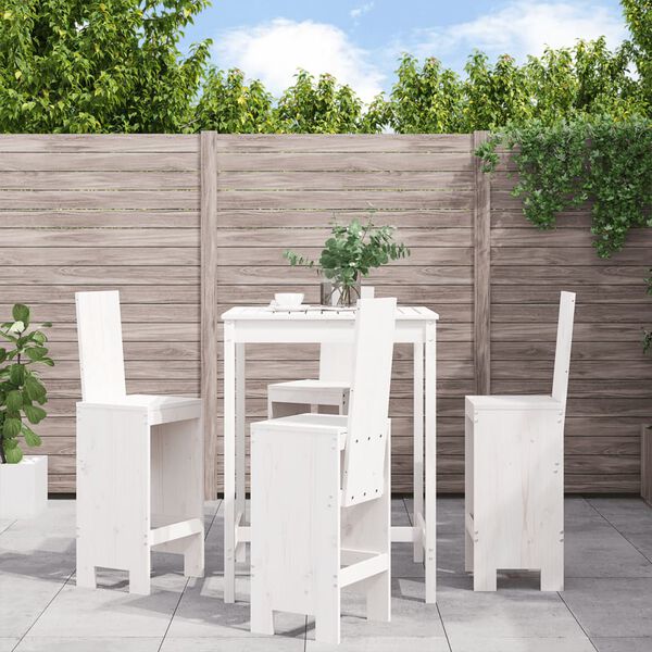 vidaXL Garden Bar Set White Solid Pine Wood Footrest Garden Bar Set