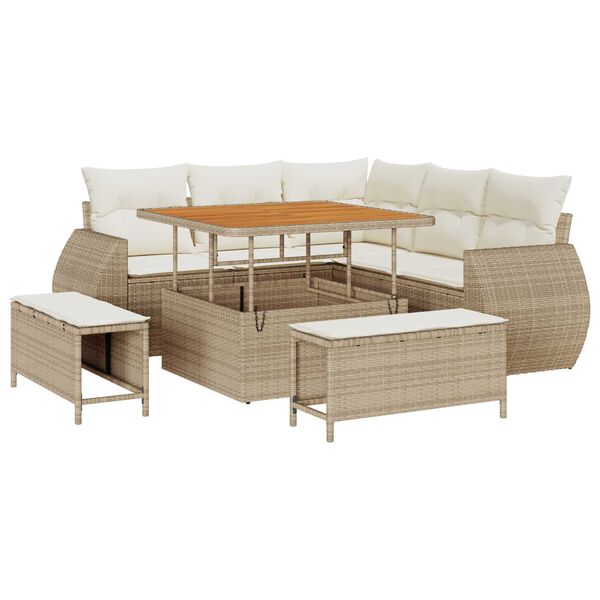 vidaXL Garden Sofa Set Height-Adjustable 8 pcs Beige Poly Rattan