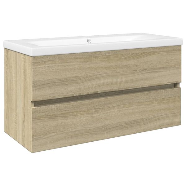 vidaXL Bathroom Furniture Set Sonoma oak, White Engineered wood, Ceramic