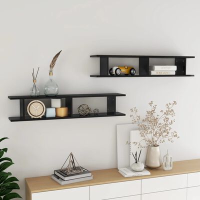 vidaXL Wall Shelves 2pcs High Gloss Black 41.3"x7.1"x7.9" Engineered Wood