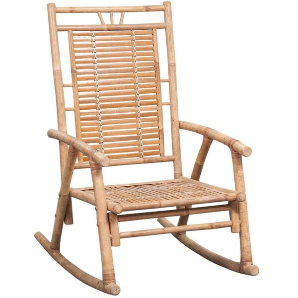 vidaXL Rocking Chair Bamboo, Grey Bamboo, Polyester Standard Durable