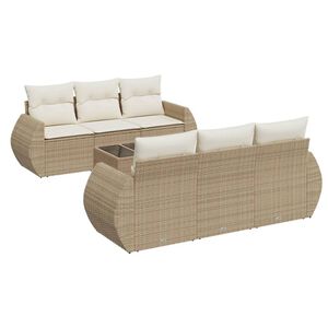 vidaXL Patio Sofa Set Beige PE rattan, powder-coated steel, tempered glass