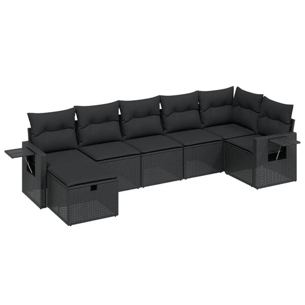vidaXL Garden Sofa Set Black Poly Rattan, Steel Medium Modular