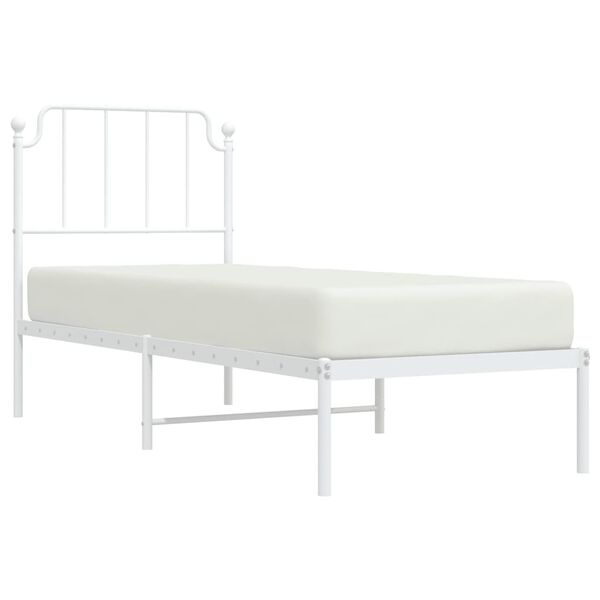 vidaXL Metal Bed Frame without Mattress with Headboard White 29.5"x74.8"