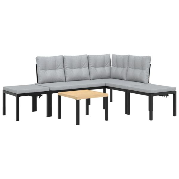 vidaXL Garden Sofa Set Black Powder-Coated Steel Large
