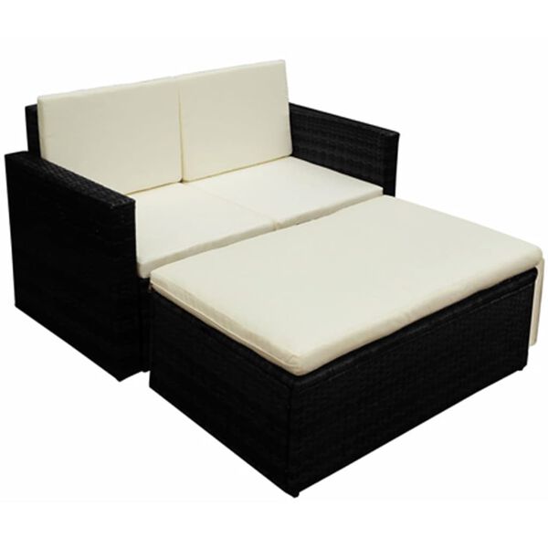 vidaXL Garden Sofa Set Black Sofa with Cream Cushions
