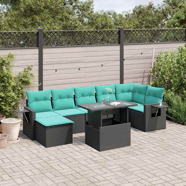 vidaXL 8 Piece Garden Sofa Set with Cushions Black Poly Rattan