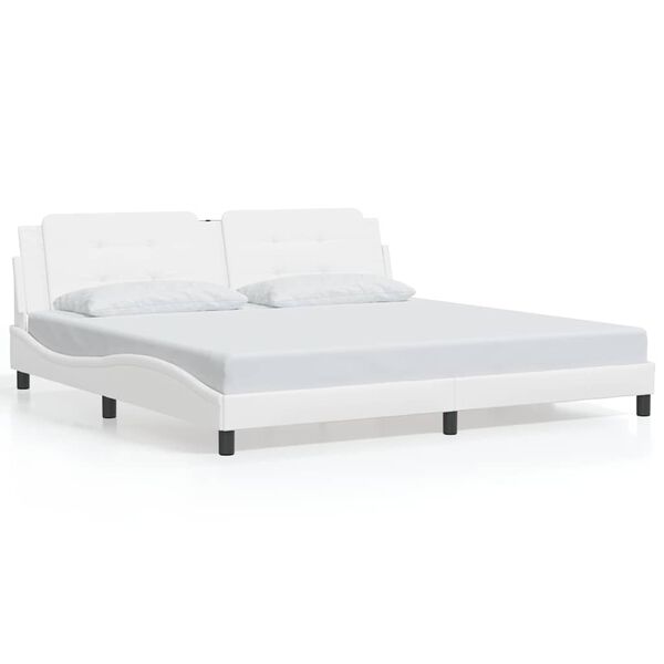 vidaXL Bed Frame without Mattress "Zadar" White 76"x79.9" Faux Leather