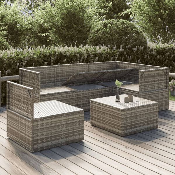 vidaXL Garden Lounge Set Grey PE rattan, powder-coated steel, polyester, PVC