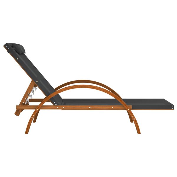vidaXL Sun Lounger Grey Textilene, solid poplar wood Standard