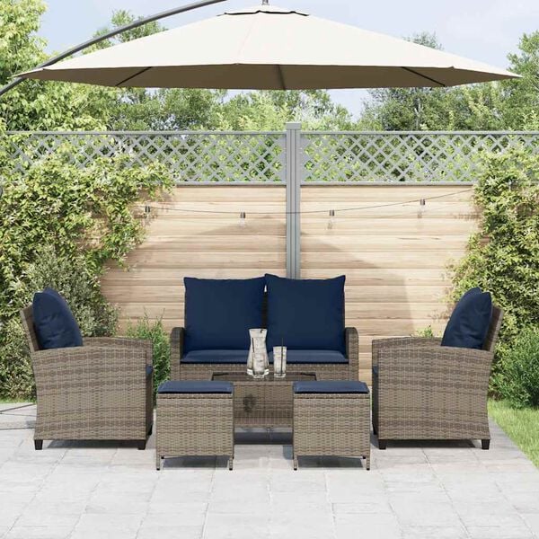 vidaXL Garden Sofa Set Grey PE rattan, tempered glass, powder-coated steel