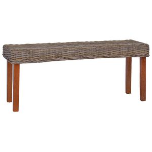 vidaXL Bench Natural Natural Kubu Rattan, Solid Mango Wood Medium