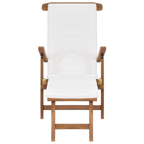 vidaXL Deck Chair Cream White, Teak Solid Teak Wood, Polyester Cushion