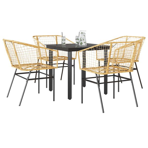 vidaXL 5 Piece Patio Dining Set Brown Poly Rattan Glass