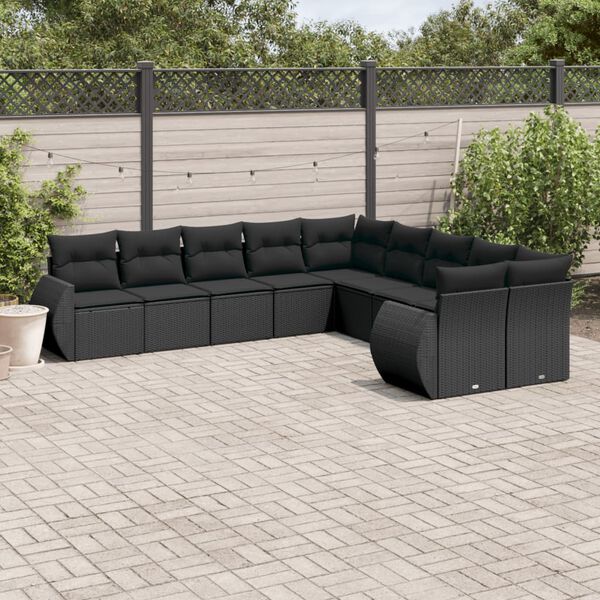 vidaXL Garden Sofa Set Black PE rattan, powder-coated steel, polyester