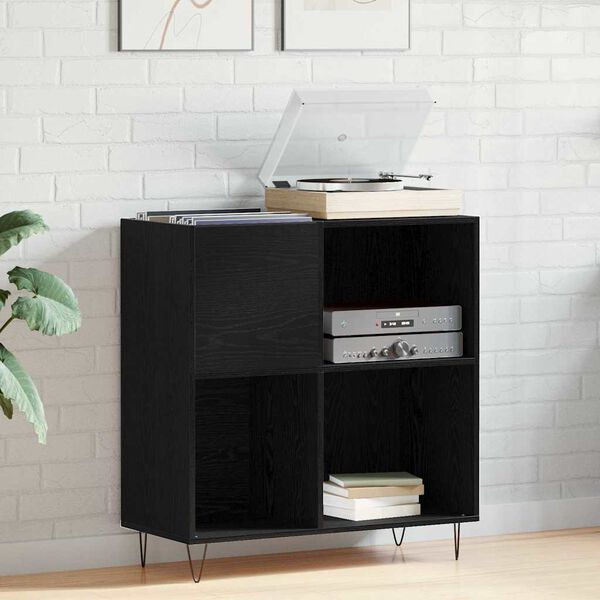 vidaXL Record Cabinet with Shelf Black Oak 33.46 x 14.96 x 35.04 in