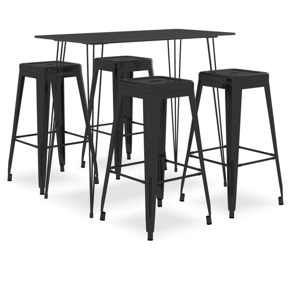 vidaXL Bar Set Black MDF, Metal Stackable Bar Set Rectangular Modern