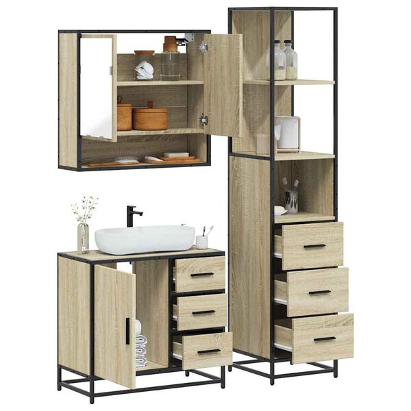 vidaXL Bathroom Furniture Set Sonoma Oak Engineered Wood, Metal Large