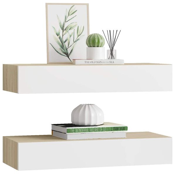 vidaXL Wall Drawer Shelves 2 pcs Oak and White 60x23,5x3.9 " MDF