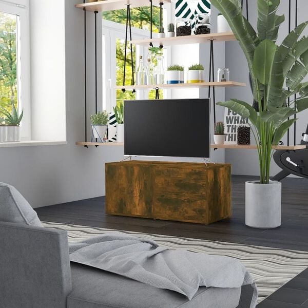 vidaXL TV Unit Smoked Oak Engineered Wood Small TV Cabinet Rectangular