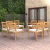 vidaXL Garden Chair Set of 8 Teak wood color with white cushions