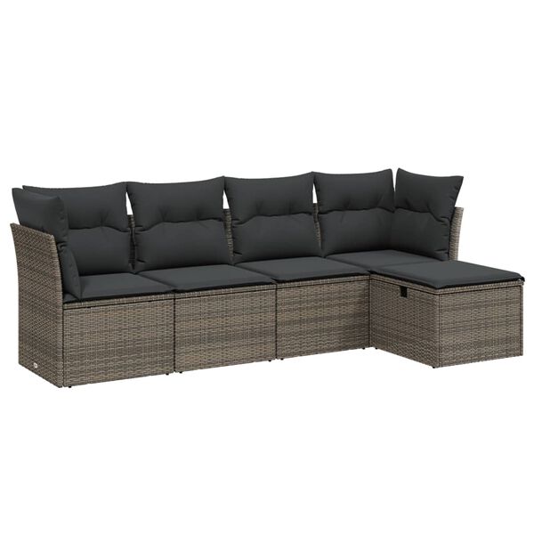 vidaXL Garden Sofa Set Grey PE rattan, Powder-coated steel, Polyester