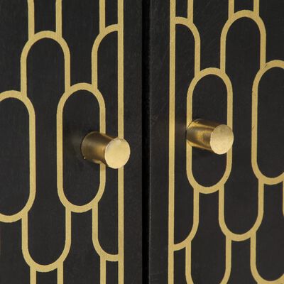 Close-up of gold geometric knob on cabinet door.
