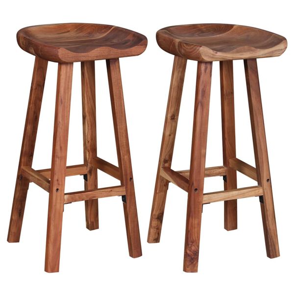 vidaXL Bar Stool Set of 2 Brown Solid acacia wood Medium Bar Stool