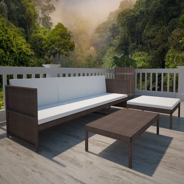 vidaXL Patio Sofa Brown PE Rattan Three-piece set Light Weight
