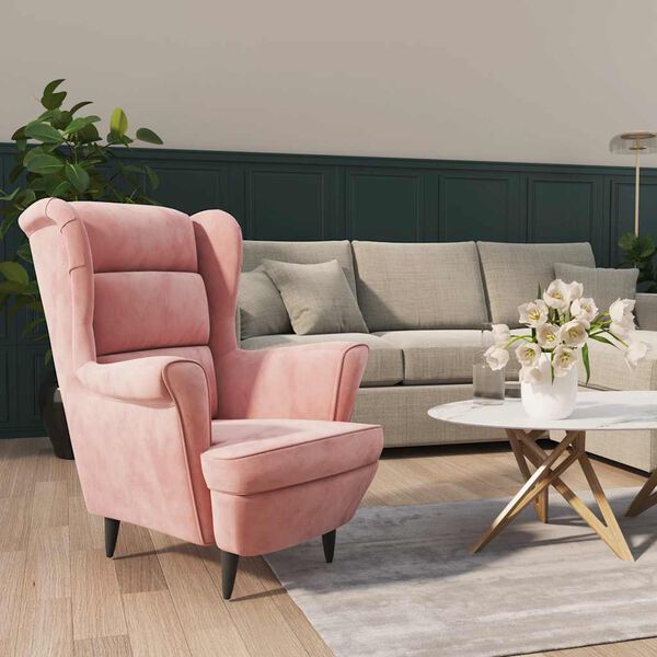 vidaXL Armchair Pink Velvet (100% polyester), plywood Medium Armchair