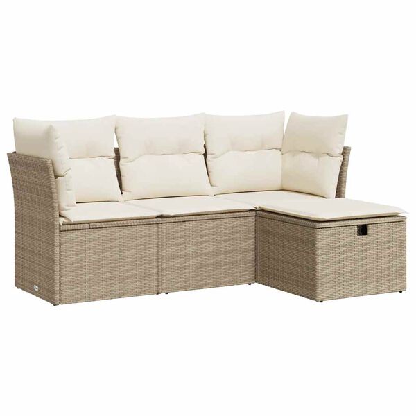 vidaXL Garden Sofa Set Beige PE rattan, powder-coated steel, 100% polyester