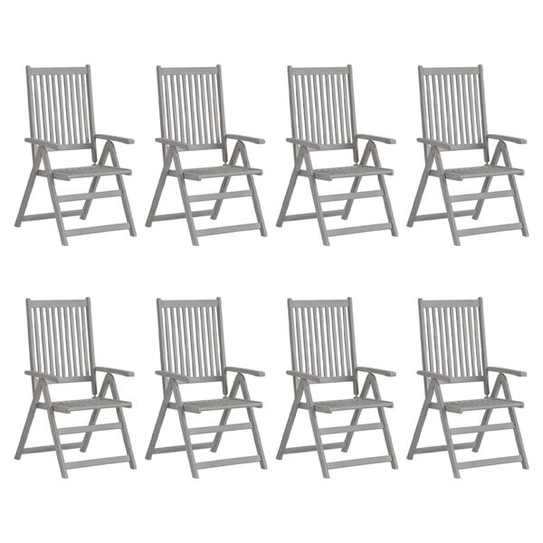 vidaXL Garden Chair Set of 8 Grey Solid Acacia wood Standard Foldable