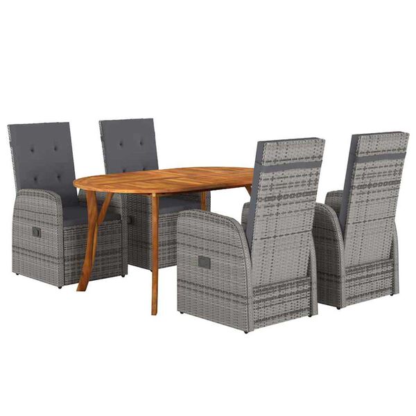 vidaXL Garden Dining Set 5 pcs Grey Poly Rattan