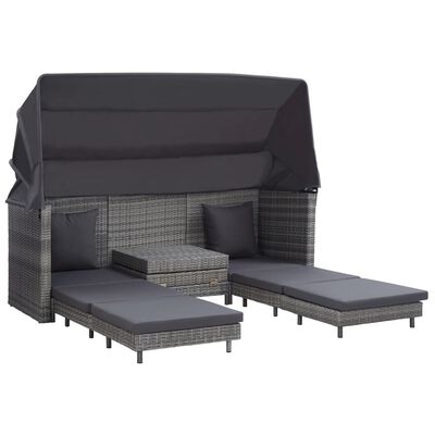 vidaXL Extendable 3-Seater Sofa Bed with Roof Poly Rattan Gray
