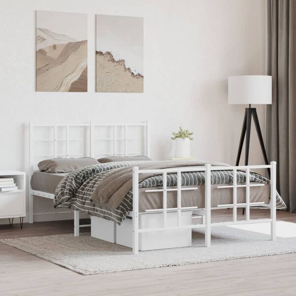 vidaXL Bed Frame White Powder-Coated Steel 47.2 x 78.7 in Bed Frame
