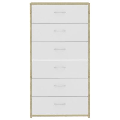 vidaXL Sideboard with 6 Drawers White and Sonoma Oak 19.7"x13.4"x37.8" Engineered Wood