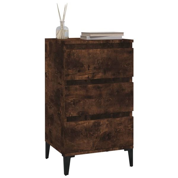 vidaXL Bedside Cabinet Smoked oak Engineered wood, metal 15.7x13.8x27.6 in