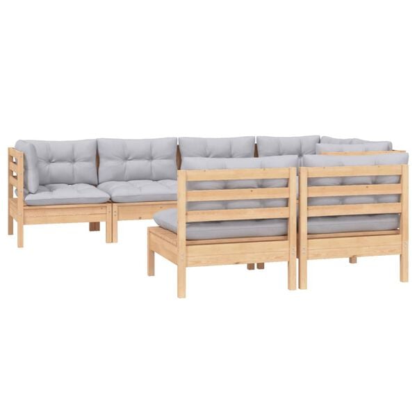 vidaXL Garden Lounge Set Grey Solid pinewood 7 Piece Modular