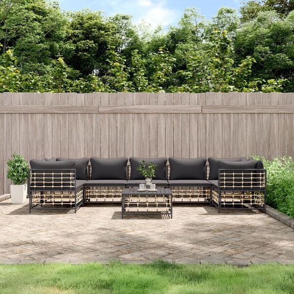 vidaXL Garden Lounge Set Anthracite Poly Rattan Large Modular
