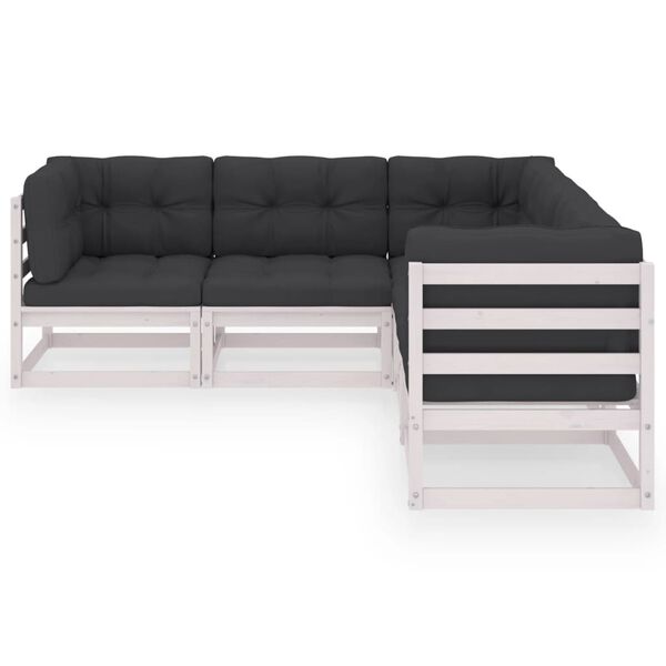 vidaXL Garden Lounge Set White Solid pine wood, 100% polyester Medium