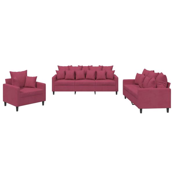 vidaXL Sofa Set Wine red Velvet (100% polyester), metal, textilene, plywood