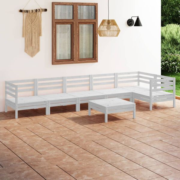 vidaXL Garden Lounge Set White Solid pinewood 7 Piece Modular