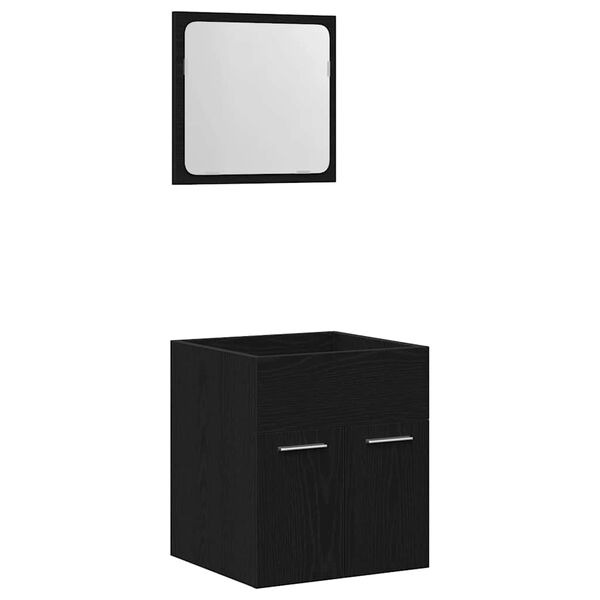 vidaXL Bathroom Furniture Set Black Oak Engineered Wood, Glass Compact