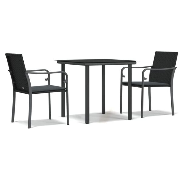 vidaXL Garden Dining Set Black, Dark Grey PE Rattan, Steel, Tempered Glass