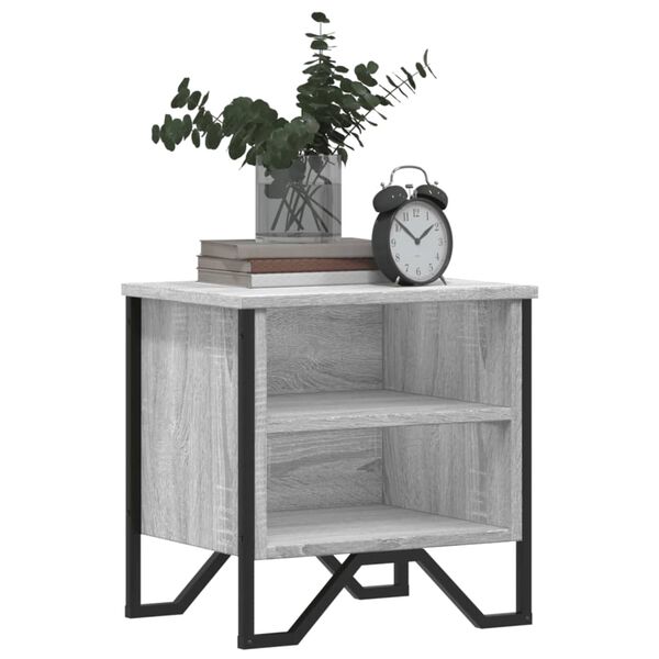 vidaXL Bedside Cabinet Gray Sonoma Engineered Wood, Metal Small