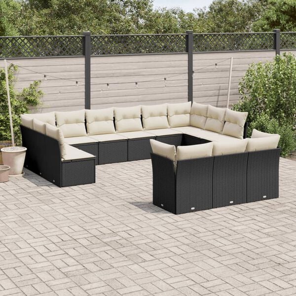vidaXL Garden Sofa Set Black PE Rattan Large Adjustable Feet