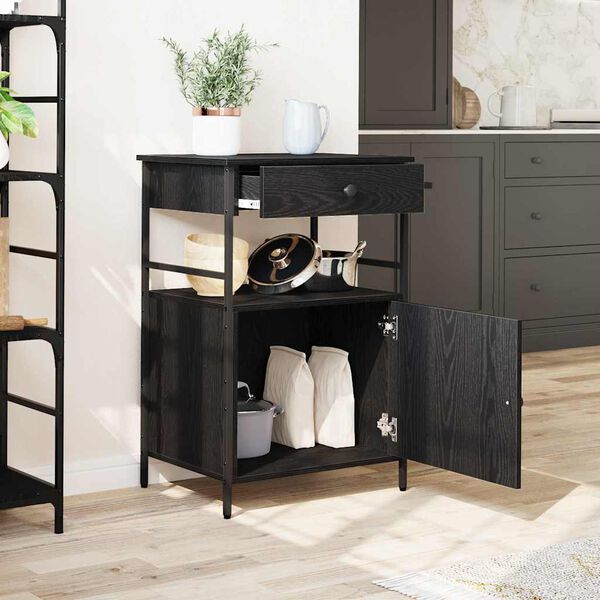vidaXL Kitchen Trolley Black Oak 22.05 x 16.93 x 35.24 in