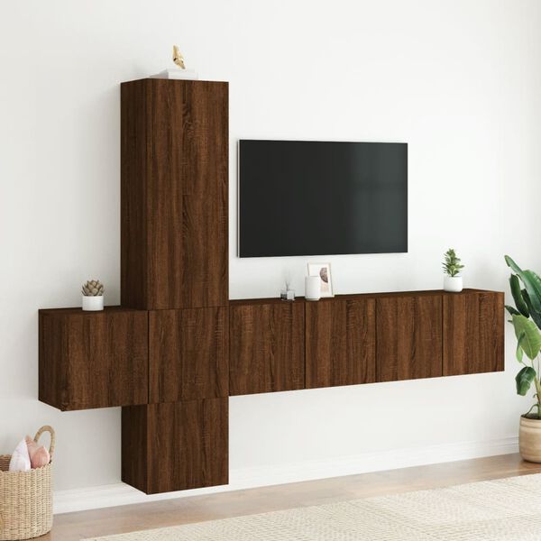vidaXL TV Wall Unit Brown oak Engineered wood Medium TV Wall Unit