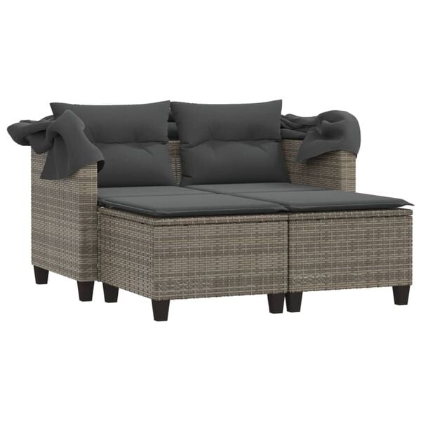 vidaXL Garden Sofa Grey PE rattan, powder-coated steel 2-seater