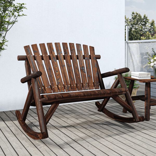 vidaXL Garden Rocking Bench Burned look Solid spruce wood 2-Seater
